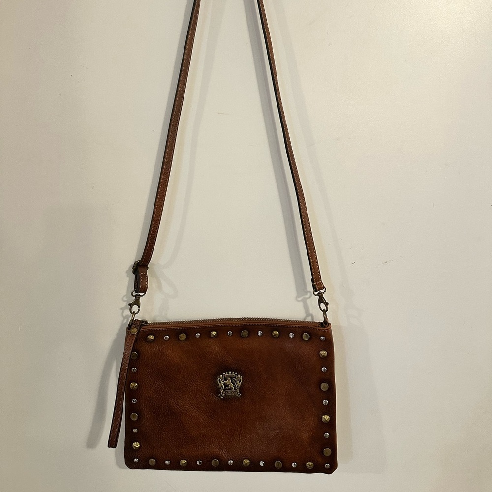 Pratesi Brown Italian Leather crossbody studded Bag